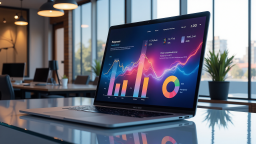 零售行业营销案例展示，电脑屏幕显示数据分析图表，现代办公环境