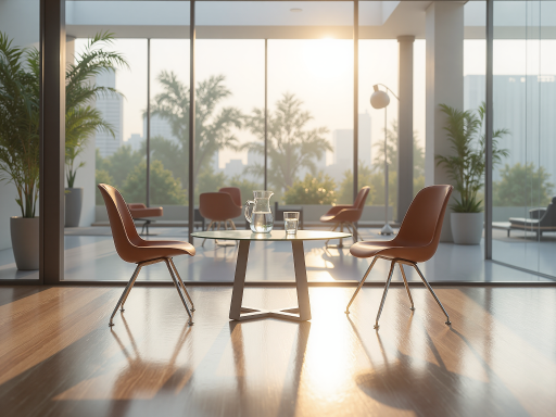 现代化办公空间，宽敞明亮的会议室，玻璃隔断，商务氛围