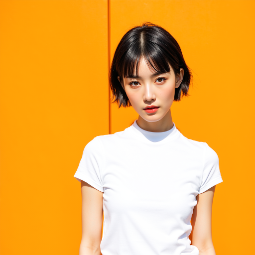 二十八岁左右女性头像，穿时尚职业装，橙色背景，创意风格